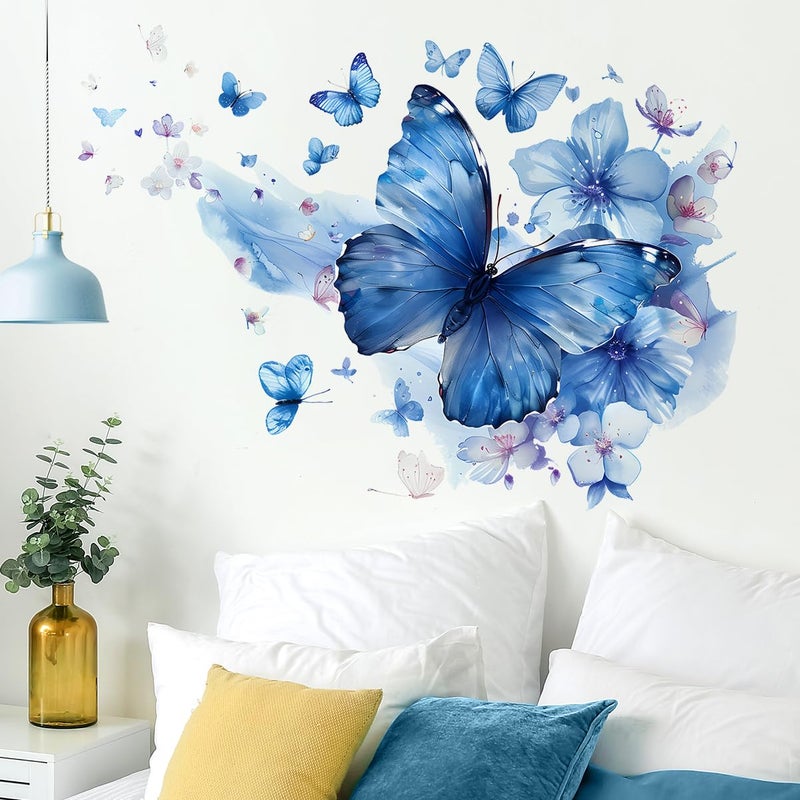 RAINBOW WSK Blue Butterfly Wall Decals Removable Butterfly Flower Wall Stickers Peel and Stick Butterflies Wall Decor Stickers for Kids Girls Bedroom Nursery Bathroom Decorations MK3155 - Image 5