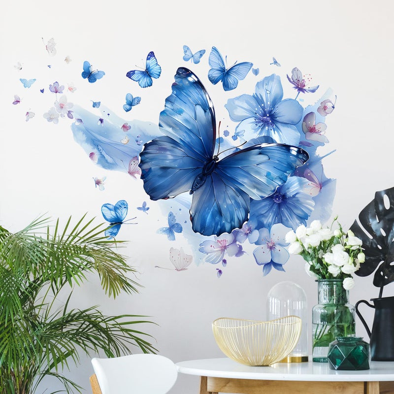 RAINBOW WSK Blue Butterfly Wall Decals Removable Butterfly Flower Wall Stickers Peel and Stick Butterflies Wall Decor Stickers for Kids Girls Bedroom Nursery Bathroom Decorations MK3155 - Image 4