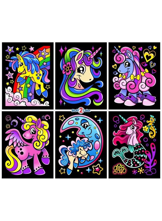 Stuff2Color Unicorn Joy 6 Pack Of Fuzzy Velvet Coloring Posters For Kids Toddlers Girls (All Ages Arts And Crafts Coloring Activity) Shareable Fun Includes Rainbow Moon Mermaid Flower And Hearts Unicorn - Image 1