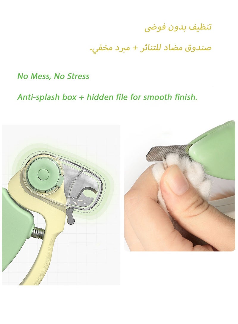 مقص أظافر القطط بزاوية 90 درجة مريح مع إضاءة LED، تصميم علوي قابل للفصل لليد اليمنى/اليسرى، صندوق مضاد للتناثر، ومبرد مخفي للحيوانات الأليفة من جميع الأحجام - Image 4