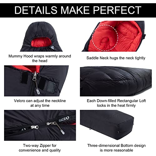QEZER 0 Degree Sleeping Bag for Adults 650 Fill Power Down Sleeping Bag for Cold Weather -11°F-18°F Large Lightweight Sleeping Bag - Image 4