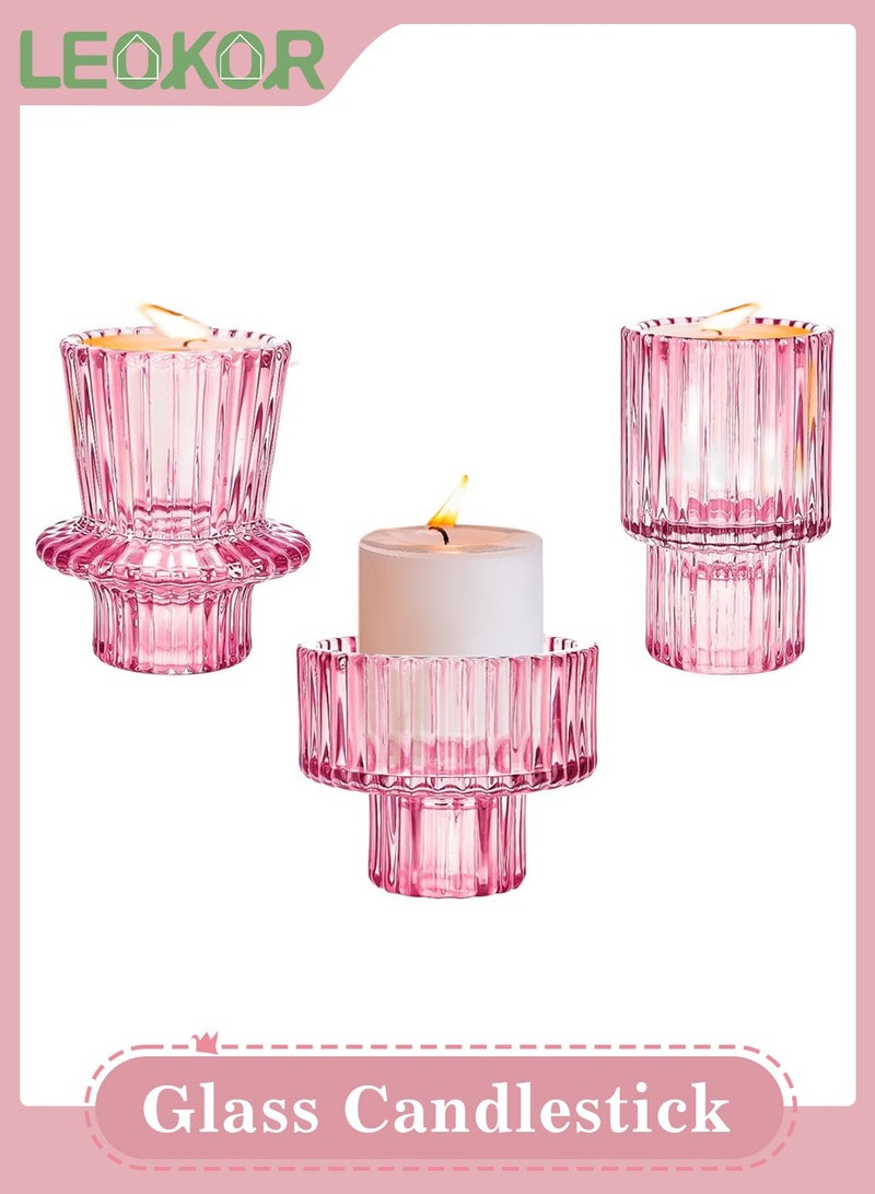 LEOKOR 3-Piece Glass Candle Stand Candle Holders for Taper Candles and Tealight Candles  - Image 1