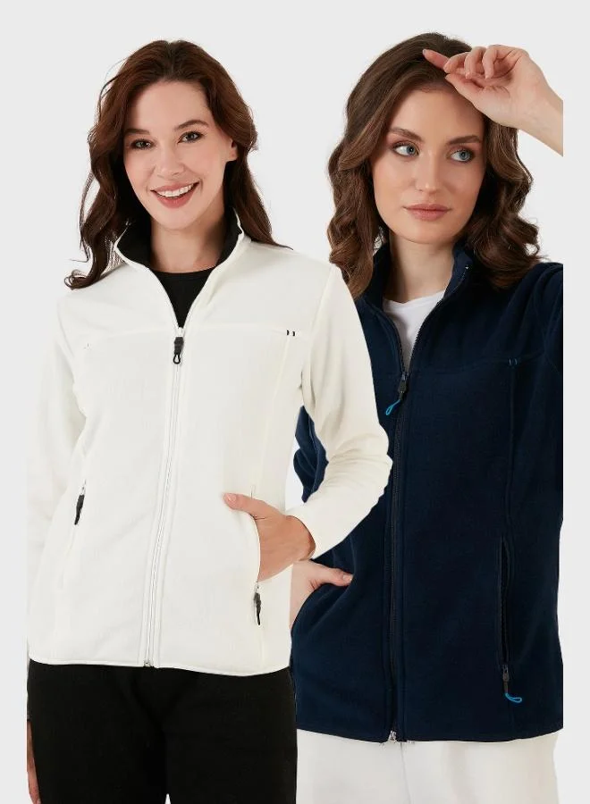 ليلا كارديجان نسائي بياقة مدورة وسحاب وجيوب مضادة للوبر قطعتين