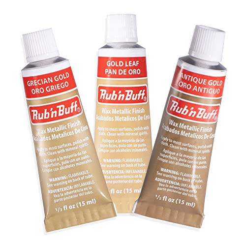AMACO Rub n Buff Wax Metallic Finish 3 Color Kit - Antique Gold Grecian Gold and Gold Leaf 15ml Tubes - Versatile Gilding Wax for Finishing Furniture Antiquing and Restoration - 3 Rub and Buff Colors - Image 1
