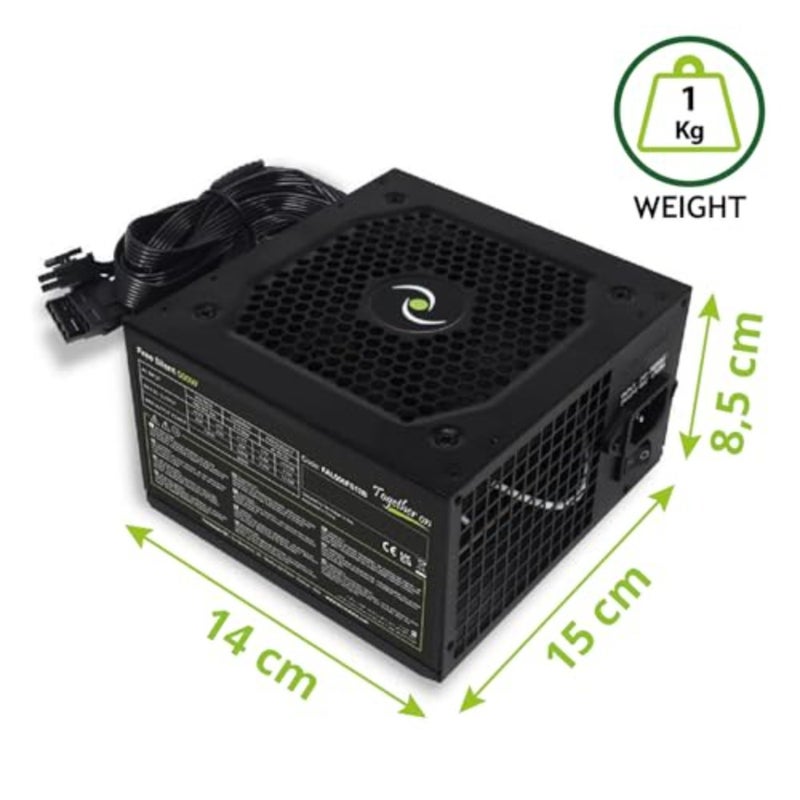 مصدر طاقة الكمبيوتر ATX 500W للاستخدام المكتبي، غلاف معدني أسود، تشغيل هادئ للغاية مع مروحة 12 سم، يتضمن 2x SATA، 1x 24-pin main، 1x 12V 4-pin CPU، 1x Molex، 1x موصلات مرنة - Image 3