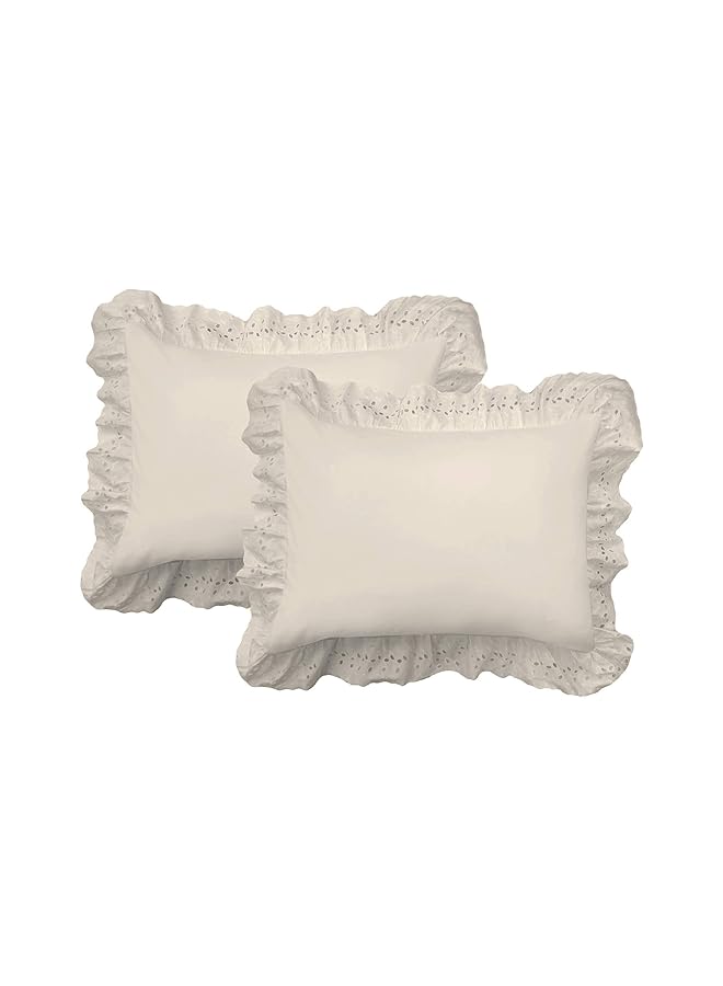 erorex Bedding Eyelet Ruffled Pillow 2 Pack Sham Standard Ivory - Image 1