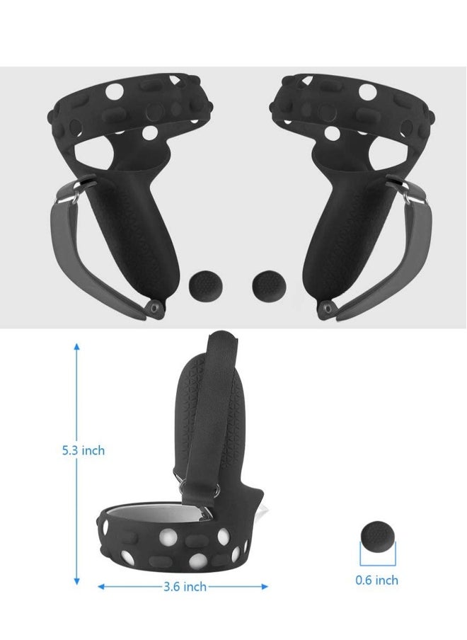 Generic - Touch Controller Grip Cover Compatible with Meta Oculus Quest 2 Full Coverage Anti-Throw Handle Protecting Sleeve 2 Accessories Adjustable Knuckle Strap (Black) - Image 1