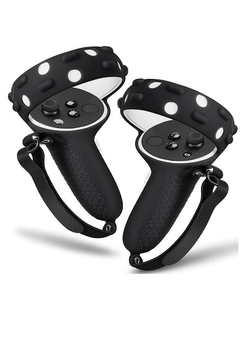 Touch Controller Grip Cover Compatible with Meta Oculus Quest 2 Full Coverage Anti-Throw Handle Protecting Sleeve 2 Accessories Adjustable Knuckle Strap (Black)