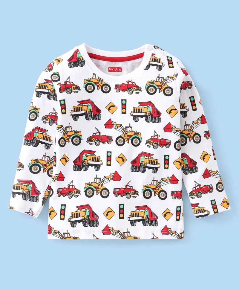 babyhug Babyhug 100% Cotton Knit Full Sleeves Tee With Car Graphics Pack of 3 - Multicolour