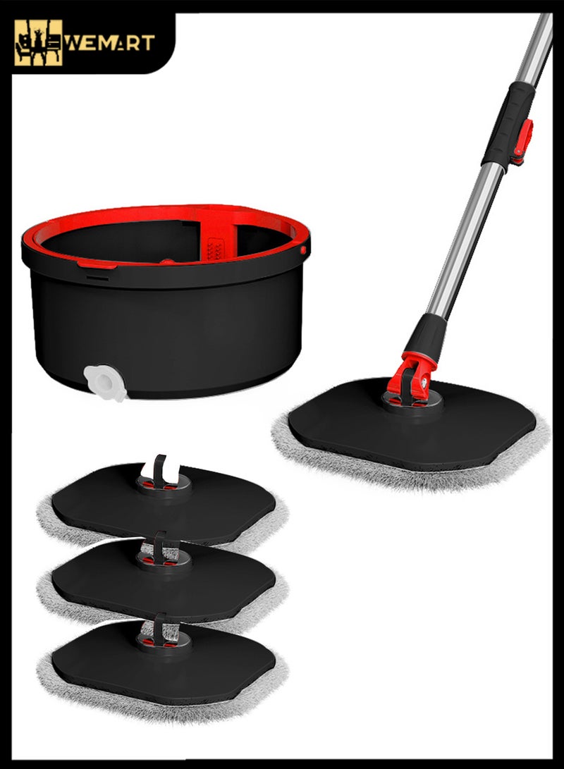 ويمارت نظام ممسحة دوارة، ممسحة دوارة للأرضيات ودلو مع مجموعة عصارة للمنزل والمكتب والأرضيات الخشبية والصفائحية وتنظيف البلاط، تتضمن 3 رؤوس استبدال قابلة للغسل في الغسالة, أسود/أحمر - Image 1