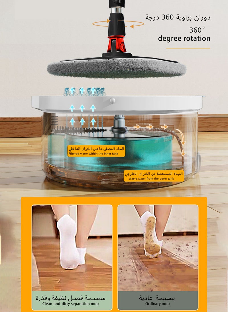 ويمارت نظام ممسحة دوارة، ممسحة دوارة للأرضيات ودلو مع مجموعة عصارة للمنزل والمكتب والأرضيات الخشبية والصفائحية وتنظيف البلاط، تتضمن 3 رؤوس استبدال قابلة للغسل في الغسالة, أسود/أحمر - Image 4