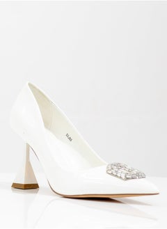 LAMARAPARIS Sajna pat 9cm heel court with oct diamante trim white  - Image 1