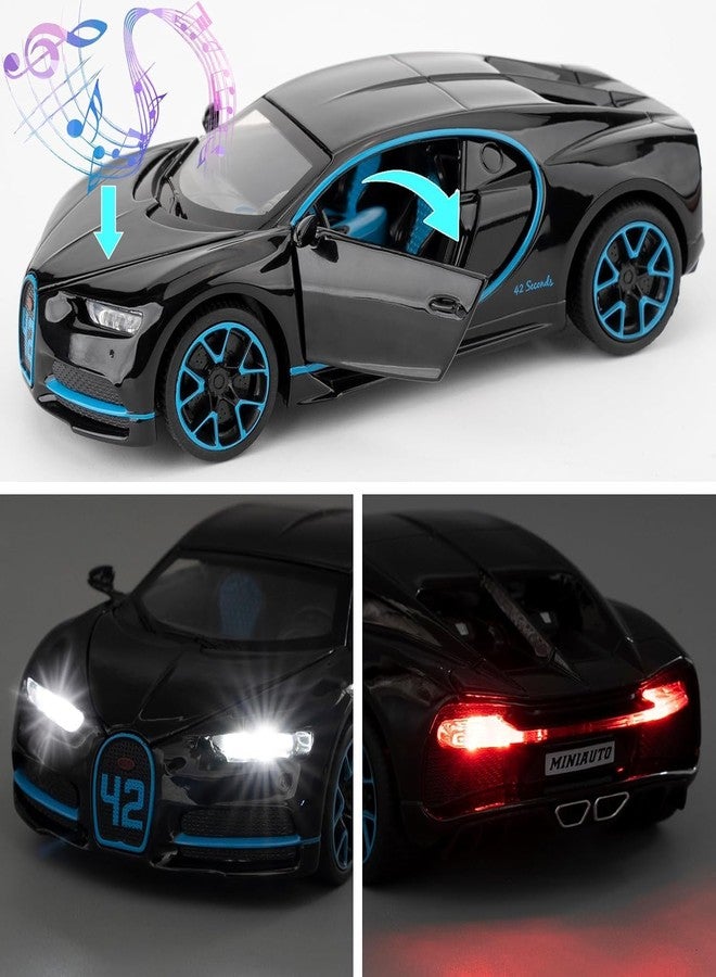 FEXXA 1.32 Scale Bugatti CHIRON Exclusive Alloy Metal Pull Back Die-cast Car Scale Model with Sound Light Mini Auto Toy for Kids Metal Model Toy Car with Sound and Light-New Version [Black] - Image 4