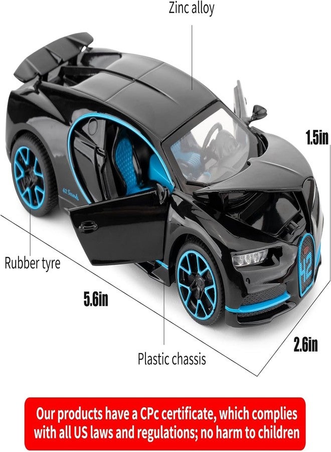 FEXXA 1.32 Scale Bugatti CHIRON Exclusive Alloy Metal Pull Back Die-cast Car Scale Model with Sound Light Mini Auto Toy for Kids Metal Model Toy Car with Sound and Light-New Version [Black] - Image 2