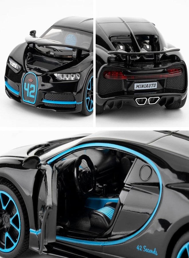 FEXXA 1.32 Scale Bugatti CHIRON Exclusive Alloy Metal Pull Back Die-cast Car Scale Model with Sound Light Mini Auto Toy for Kids Metal Model Toy Car with Sound and Light-New Version [Black] - Image 5