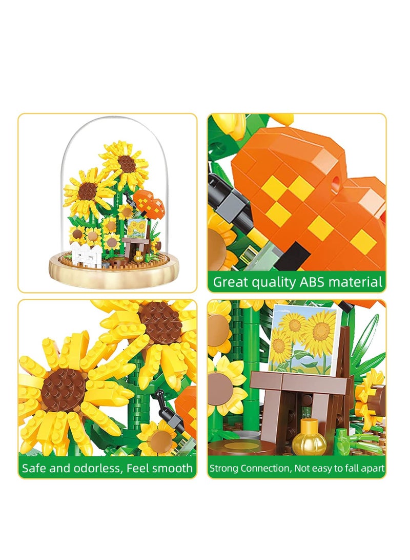 SOLARAE 558Pcs Mini Brick Flower Bouquet Building Kit - DIY Sunflower Bouquet with Dust Cover, Perfect for Adults, Botanical Collection Gift for Mom's Birthday or Special Occasions. - Image 2
