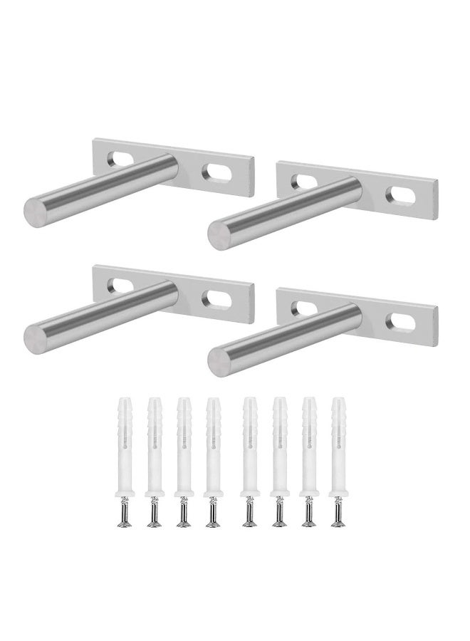 SYOSI 4 Pack Floating Shelf Bracket, 4 Inch 100mm Heavy Duty Hidden Shelf Brackets with 8 Pcs Mounting Screws for Wall Mounted Decoration Cabinet Furniture Shelf Support (Silver) - Image 1