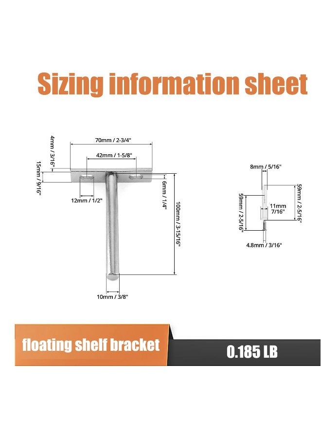 SYOSI 4 Pack Floating Shelf Bracket, 4 Inch 100mm Heavy Duty Hidden Shelf Brackets with 8 Pcs Mounting Screws for Wall Mounted Decoration Cabinet Furniture Shelf Support (Silver) - Image 2