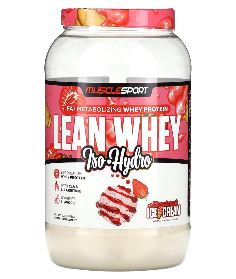 MUSCLESPORT Lean Whey Iso-Hydro Strawberry Ice Cream 2 lbs (908 g)