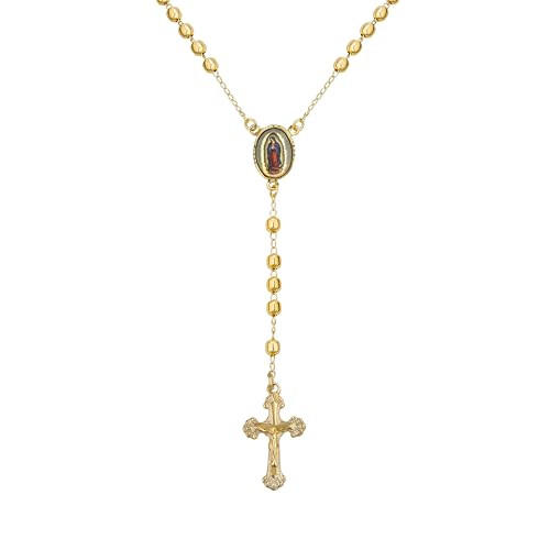 Bling Jewelry Prayer Rosario Crucifijo Crucifix Cross Catholic Virgin Mother Mary Rosary Beads Necklace For Women Teen 18K Gold Plated Brass - Image 1