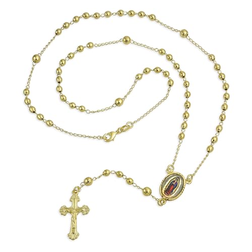 Bling Jewelry Prayer Rosario Crucifijo Crucifix Cross Catholic Virgin Mother Mary Rosary Beads Necklace For Women Teen 18K Gold Plated Brass - Image 3