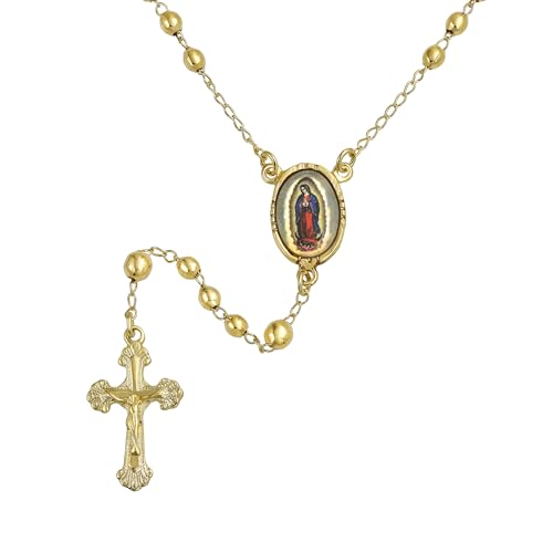 Bling Jewelry Prayer Rosario Crucifijo Crucifix Cross Catholic Virgin Mother Mary Rosary Beads Necklace For Women Teen 18K Gold Plated Brass - Image 2