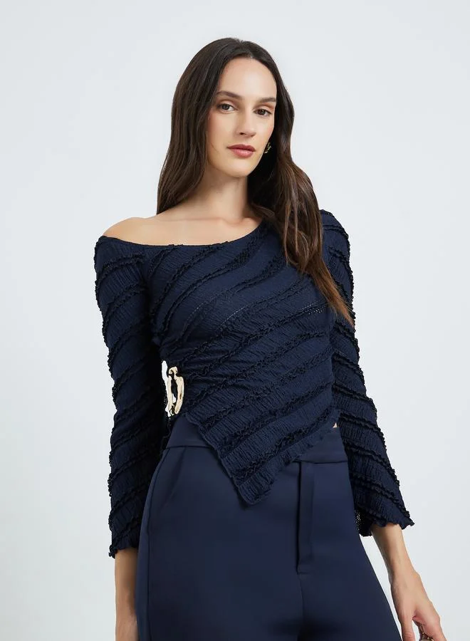 تايك تو بلوزة بارزة الملمس بكتف واحد