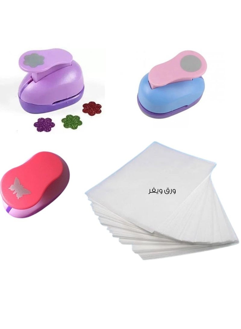 Offer of Pack of Wafer Paper 25 Sheets, with 3 punchers flower, Butterfly, and Circle Size 5 cm - Image 1
