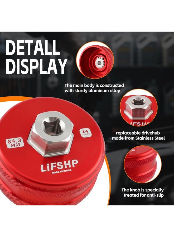 LIFSHP 64mm 14 Flute Oil Filter Wrench for Toyota Camry, Tundra, Tacoma, 4Runner, RAV4,Precision CNC Machined Aircraft Aluminum Oil Filter Removal Tool-Red - Image 4