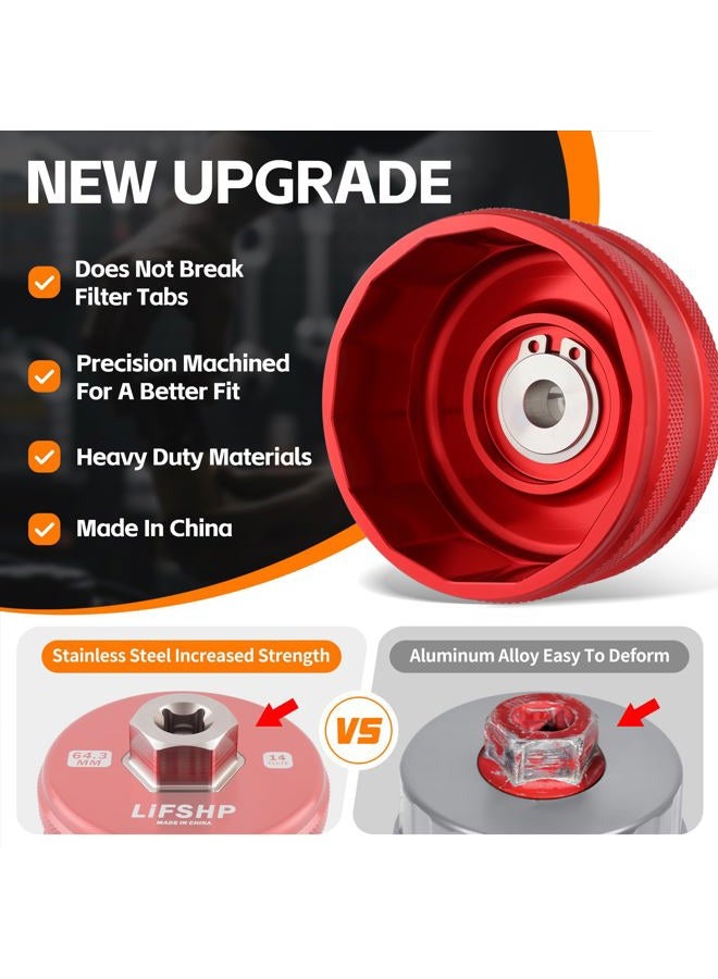 LIFSHP 64mm 14 Flute Oil Filter Wrench for Toyota Camry, Tundra, Tacoma, 4Runner, RAV4,Precision CNC Machined Aircraft Aluminum Oil Filter Removal Tool-Red - Image 2
