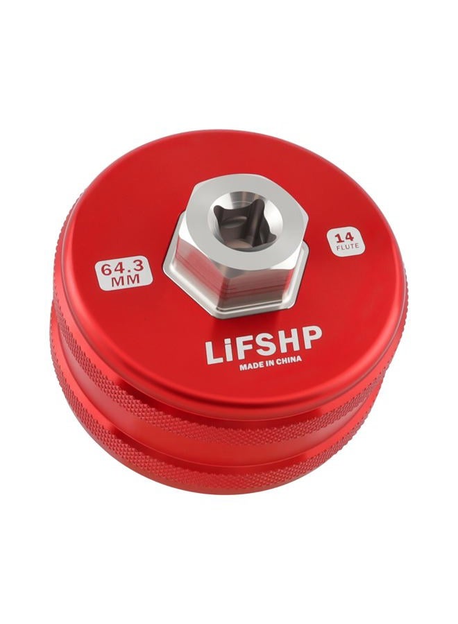 LIFSHP 64mm 14 Flute Oil Filter Wrench for Toyota Camry, Tundra, Tacoma, 4Runner, RAV4,Precision CNC Machined Aircraft Aluminum Oil Filter Removal Tool-Red - Image 1