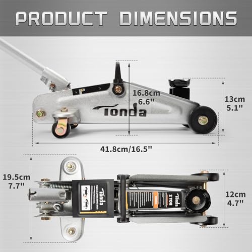 TONDA Floor Jack, Hydraulic Portable Car Lift Jack, 2 Ton (3,800 lb) Capacity, Silver - Image 2