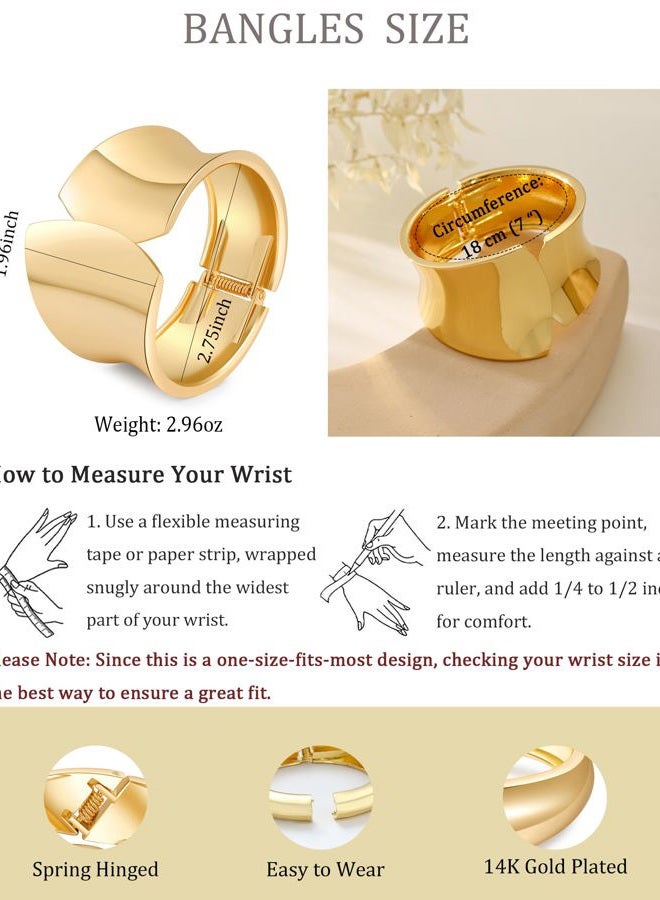 AYWFCBF Bangle Bracelets for Women | 14K Gold Plated Trendy Wide Bracelets | Hinged Arm Cuff Bangles Chunky Bracelet for Women, One Size, Alloy, no gemstone - Image 3