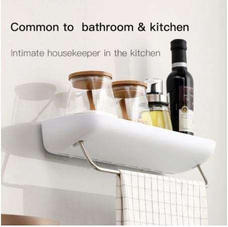 ZEBROC ABS Plastic Bathroom Shelf Shower Caddy Organizer Wall Mount Shampoo Rack with Towel Bar, Adhesive Bathroom Shelf Storage Organizer No Drilling Kitchen Bathroom Storage Hanger Rack - Image 3