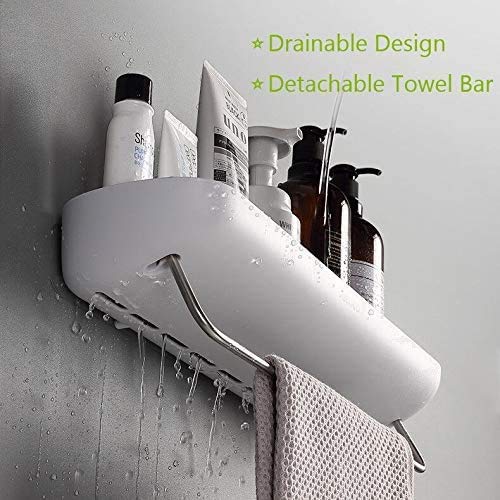 ZEBROC ABS Plastic Bathroom Shelf Shower Caddy Organizer Wall Mount Shampoo Rack with Towel Bar, Adhesive Bathroom Shelf Storage Organizer No Drilling Kitchen Bathroom Storage Hanger Rack - Image 5