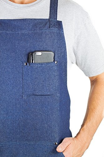 Hudson Durable Goods Professional Grade Chef Apron for Kitchen, BBQ, and Grill - Adjustable Crossback Denim Apron for Men and Women with Pockets, Towel Loop, Quick Release Buckle - 34 x 27 Inch, Blue - Image 4