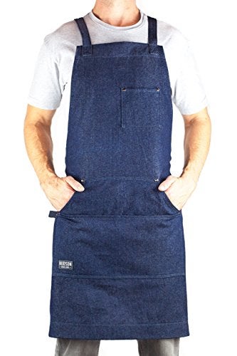 Hudson Durable Goods Professional Grade Chef Apron for Kitchen, BBQ, and Grill - Adjustable Crossback Denim Apron for Men and Women with Pockets, Towel Loop, Quick Release Buckle - 34 x 27 Inch, Blue - Image 2
