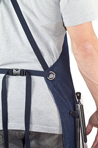 Hudson Durable Goods Professional Grade Chef Apron for Kitchen, BBQ, and Grill - Adjustable Crossback Denim Apron for Men and Women with Pockets, Towel Loop, Quick Release Buckle - 34 x 27 Inch, Blue - Image 3