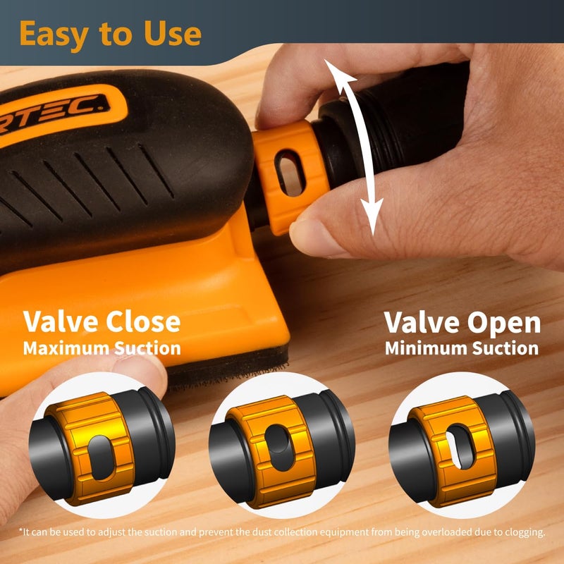 POWERTEC Vacuum Sanding Block w/ 1" OD Dust Collection Port & Hook and Loop Sandpaper (40, 80, 120, 180, 240 Grit 10 Each) for Woodworking, Dust-Free Sanding Tool for Auto Body, Paint, Drywall (71514) - Image 4