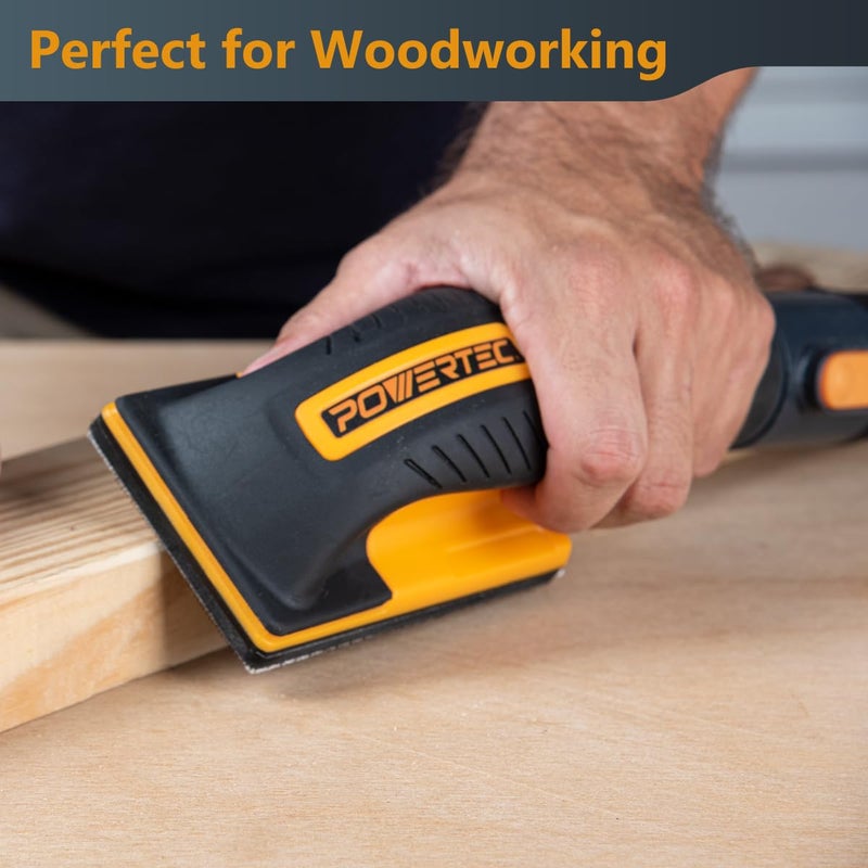 POWERTEC Vacuum Sanding Block w/ 1" OD Dust Collection Port & Hook and Loop Sandpaper (40, 80, 120, 180, 240 Grit 10 Each) for Woodworking, Dust-Free Sanding Tool for Auto Body, Paint, Drywall (71514) - Image 2