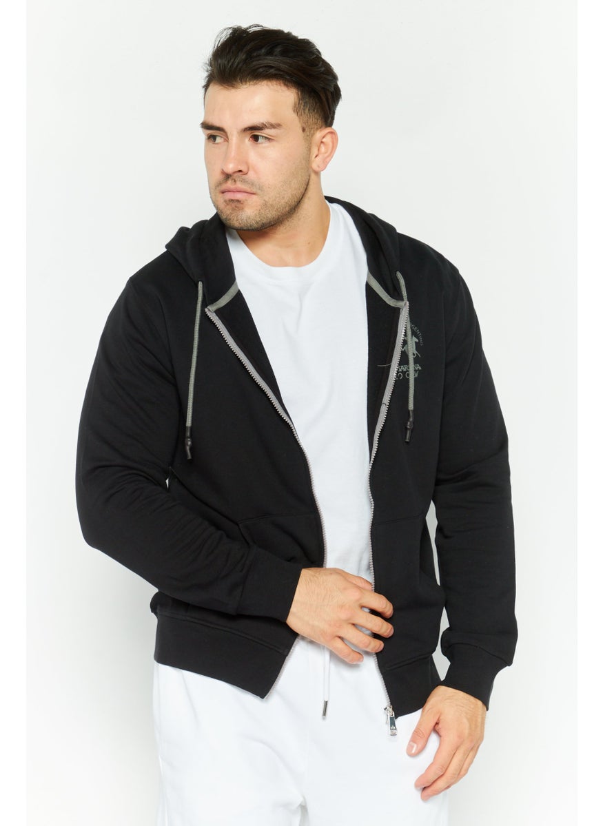 La Martina Men Hoodie Long Sleeve Brand Logo Sweatshirt, Black  - Image 1
