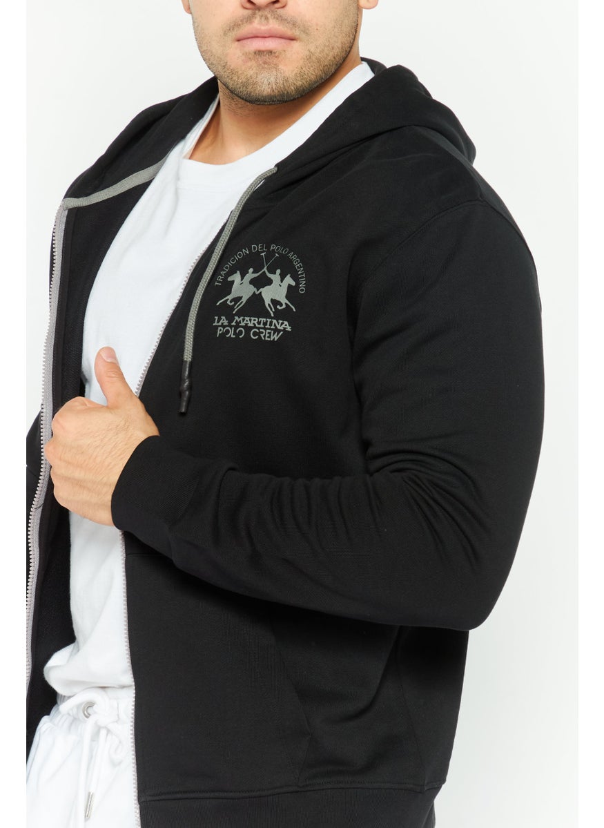 La Martina Men Hoodie Long Sleeve Brand Logo Sweatshirt, Black  - Image 3