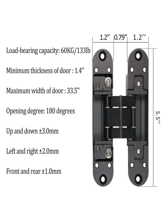 Mengshi 5.5" Hidden Door Hinges for Secret Door 180 Degree Hinge Hidden Hinges Heavy Duty Invisible Hinges Silent Door Hinge 3D Adjustable Concealed Hinges (2 Hinges) (Black, Load Capacity 133lb/60kg - Image 4