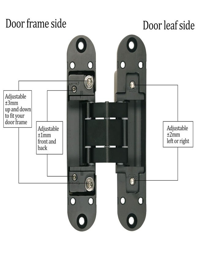 Mengshi 5.5" Hidden Door Hinges for Secret Door 180 Degree Hinge Hidden Hinges Heavy Duty Invisible Hinges Silent Door Hinge 3D Adjustable Concealed Hinges (2 Hinges) (Black, Load Capacity 133lb/60kg - Image 5