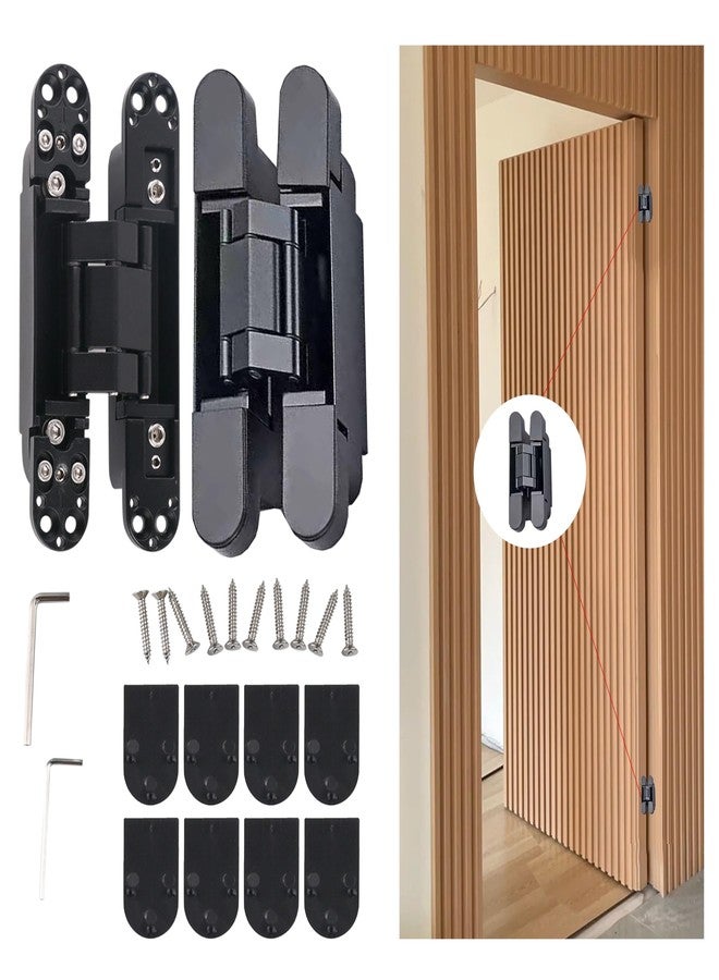 Mengshi 5.5" Hidden Door Hinges for Secret Door 180 Degree Hinge Hidden Hinges Heavy Duty Invisible Hinges Silent Door Hinge 3D Adjustable Concealed Hinges (2 Hinges) (Black, Load Capacity 133lb/60kg - Image 1