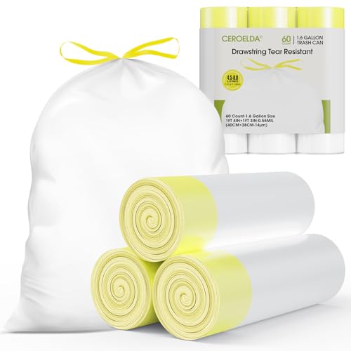 CEROELDA 16 Gallon Small Trash Bags 60 Count Mini Drawstring Garbage Bags Unscented fit 458 Liter 122 Gallon Thick Plastic Wastebasket Liners for Bathroom Bedroom Office Toilet - Image 2