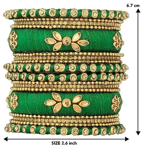 Peora Combo of Silk Thread Kundan Bangle Gift Set for Women Rani Pink & Green 2.6" - Image 4