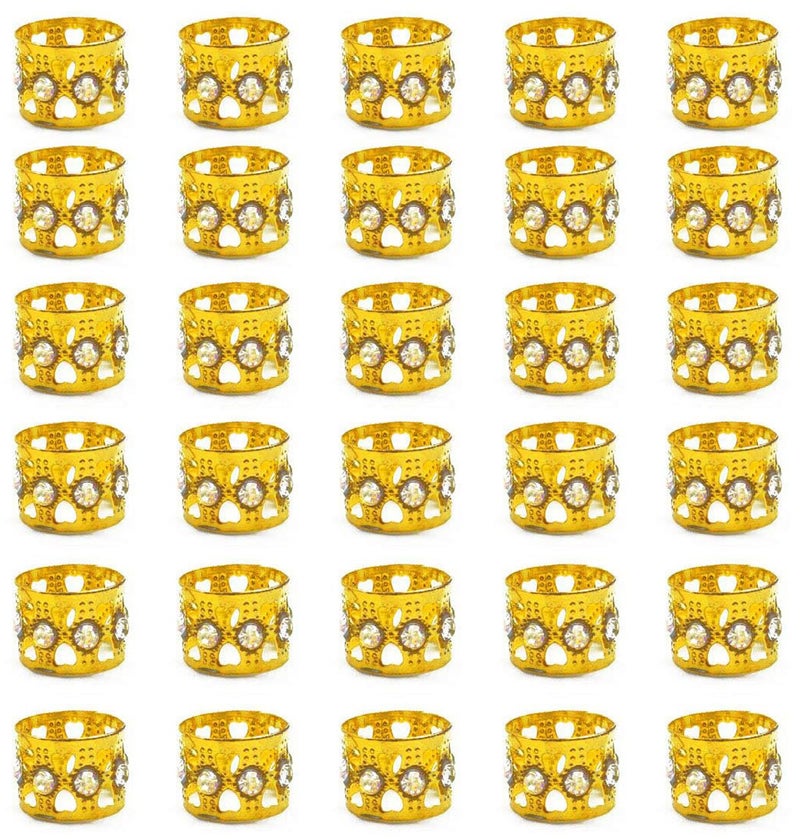 Hyamass 30pcs Gold Hair Accessories, Rhinestone Aluminum Dreadlocks Beads with Adjustable Cuffs, Metal Hair Ring Clips Hair Jewelry for Women and Girls(Gold) - Image 1