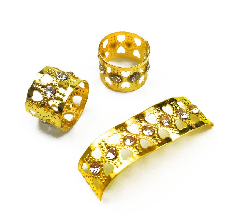 Hyamass 30pcs Gold Hair Accessories, Rhinestone Aluminum Dreadlocks Beads with Adjustable Cuffs, Metal Hair Ring Clips Hair Jewelry for Women and Girls(Gold) - Image 4