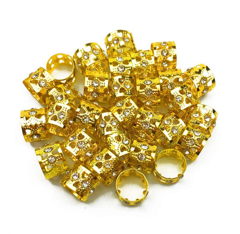 Hyamass 30pcs Gold Hair Accessories, Rhinestone Aluminum Dreadlocks Beads with Adjustable Cuffs, Metal Hair Ring Clips Hair Jewelry for Women and Girls(Gold) - Image 2